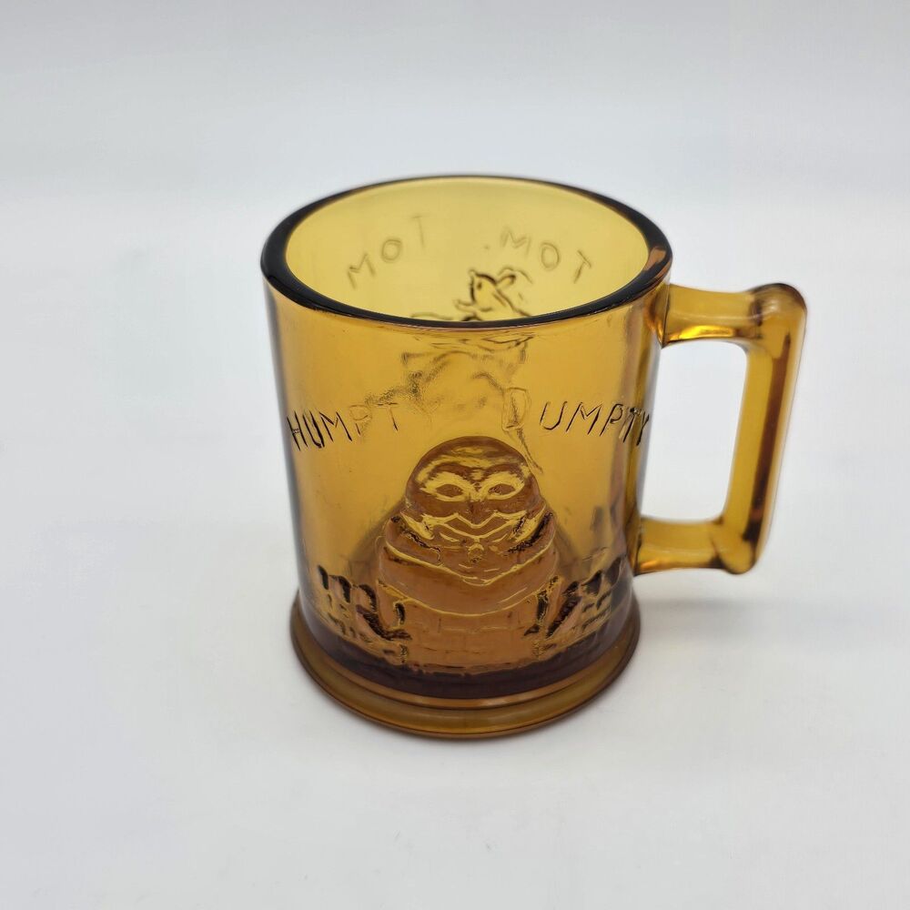 Vintage Tiara Glass Amber Glass Nursery Rhyme Set Cup Bowl FLAW - Picture 4 of 6